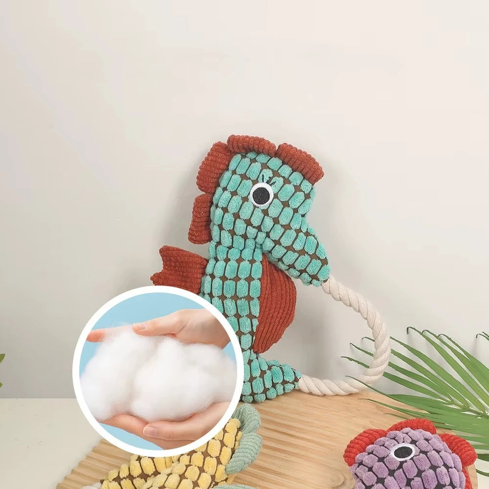 Squeaky Seahorse Plush Dog Toy