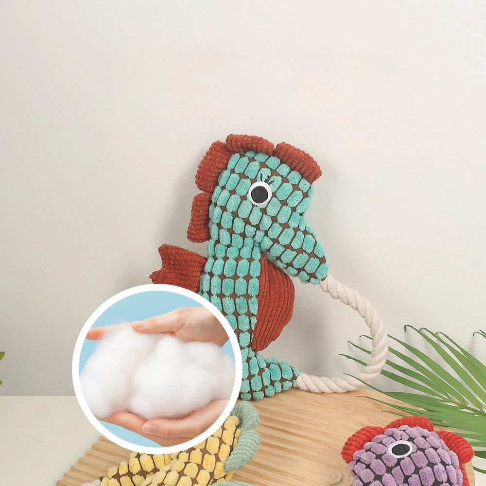 Squeaky Seahorse Plush Dog Toy