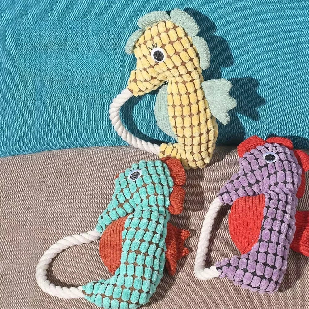 Squeaky Seahorse Plush Dog Toy