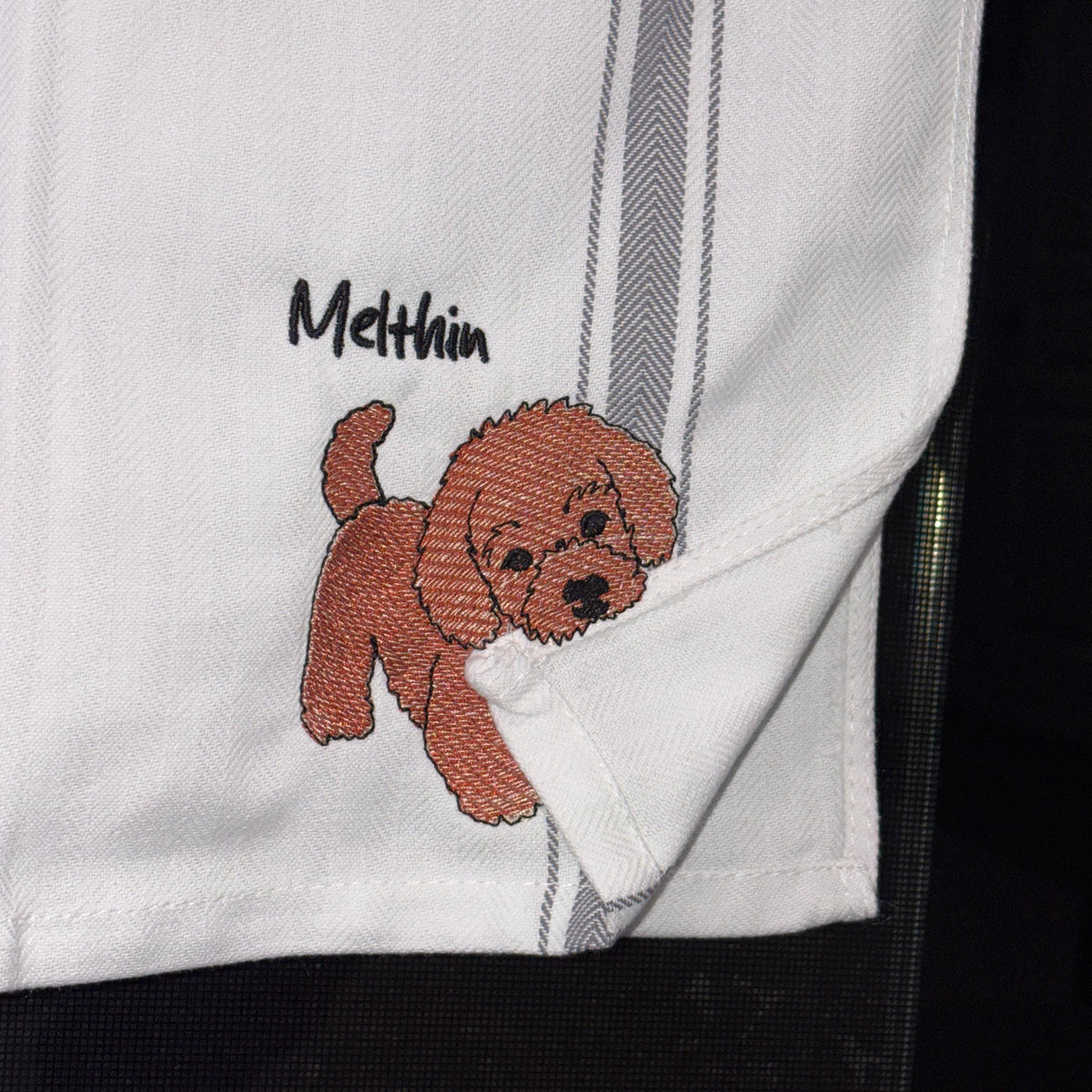 Personalized Custom Pet Portrait Embroidered Tea Towel Dog Mom Gift