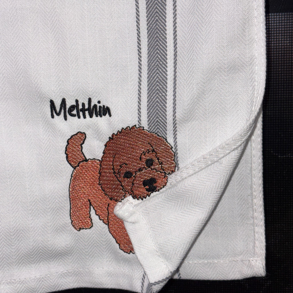 Personalized Custom Pet Portrait Embroidered Tea Towel Dog Mom Gift