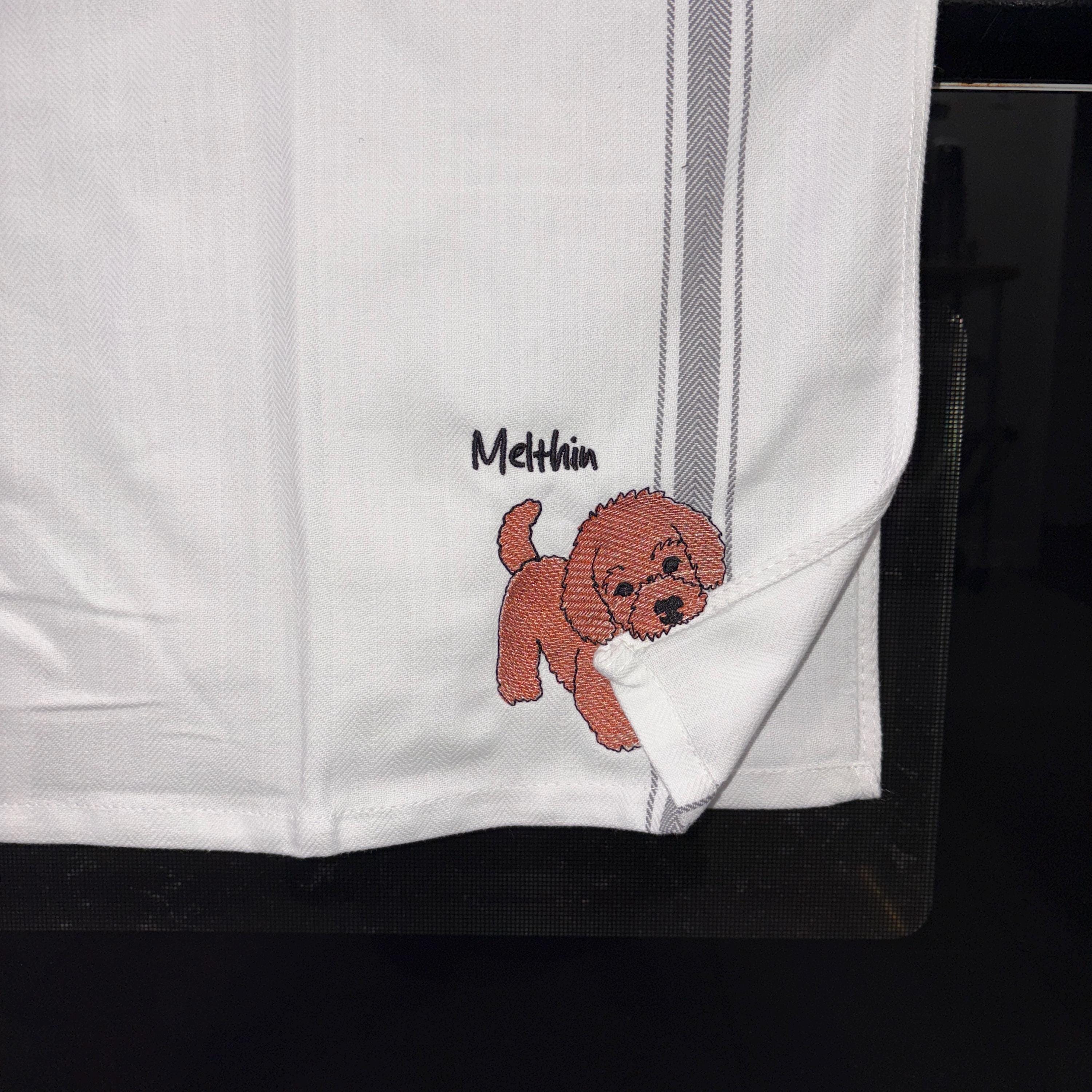 Personalized Custom Pet Portrait Embroidered Tea Towel Dog Mom Gift