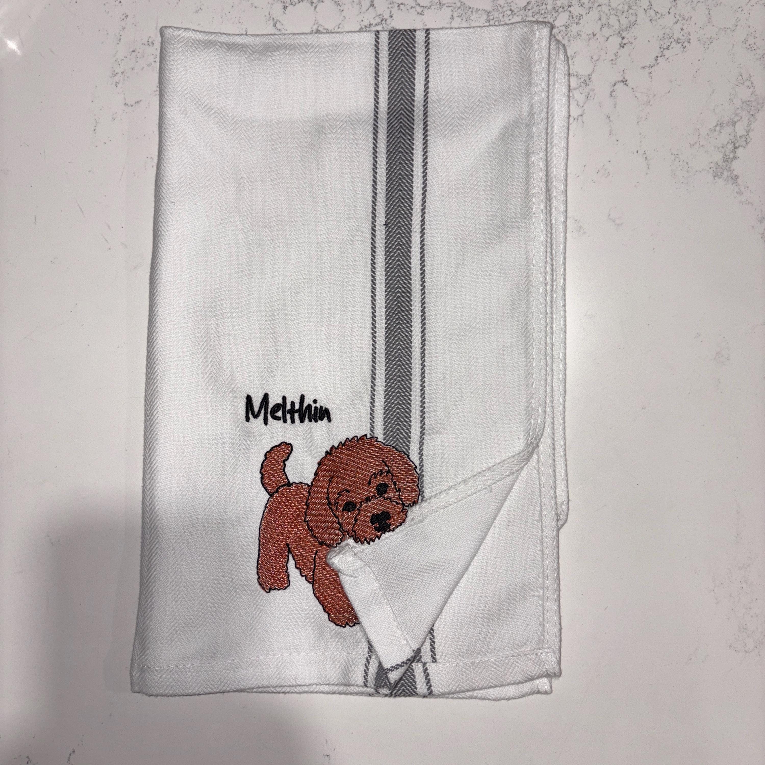 Personalized Custom Pet Portrait Embroidered Tea Towel Dog Mom Gift