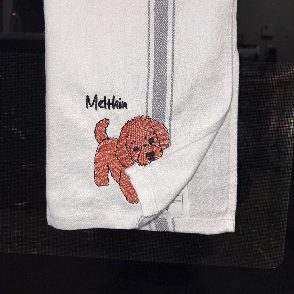 Personalized Custom Pet Portrait Embroidered Tea Towel Dog Mom Gift