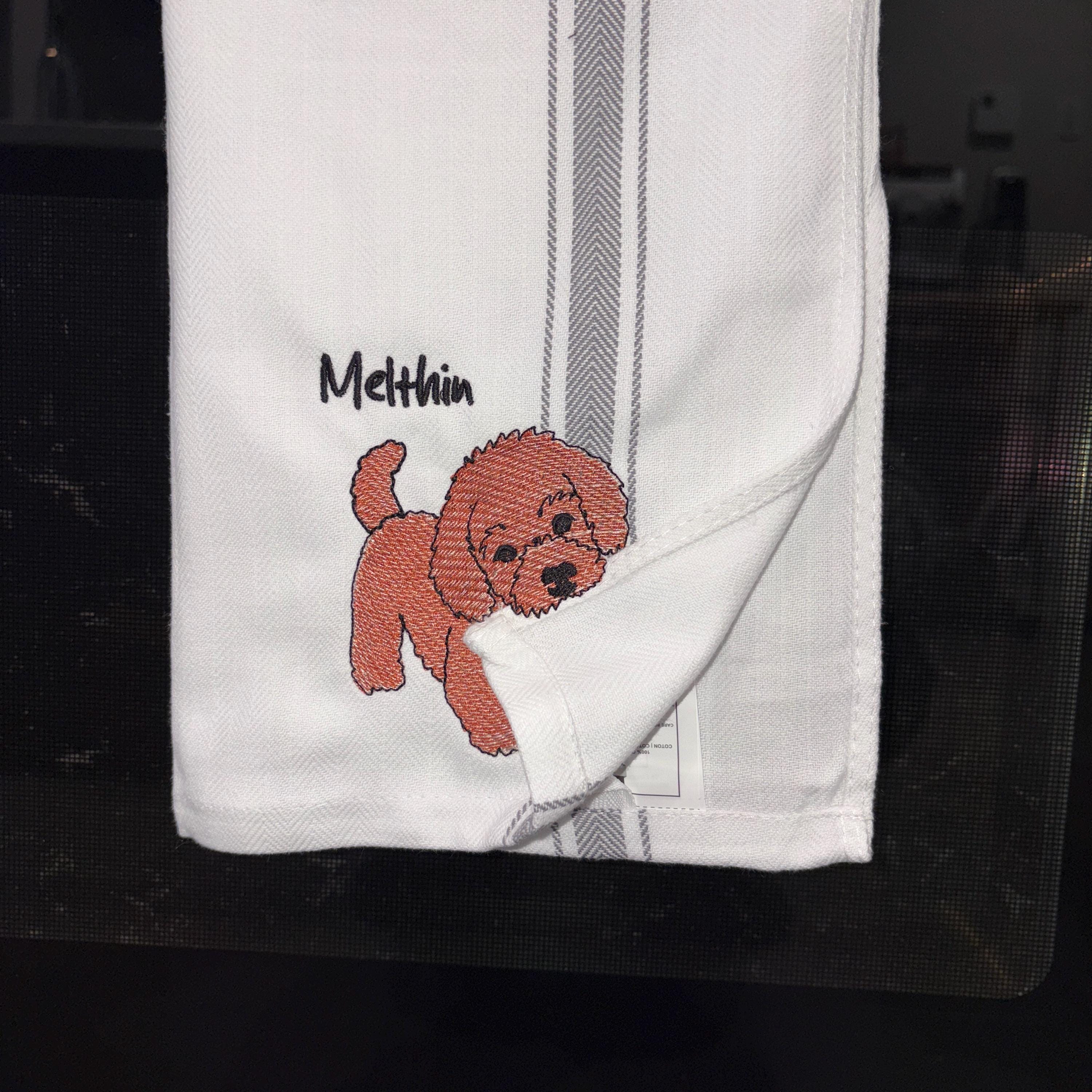 Personalized Custom Pet Portrait Embroidered Tea Towel Dog Mom Gift