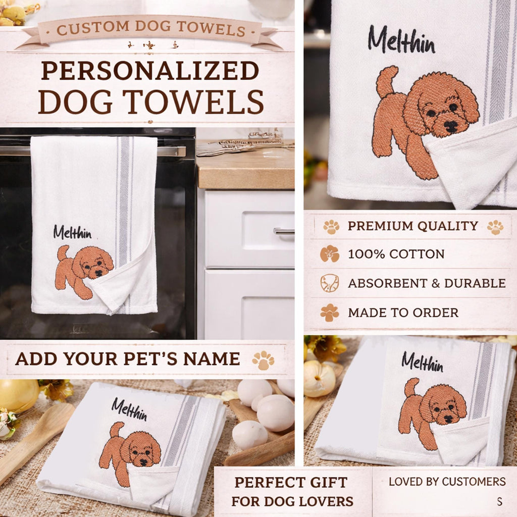 Personalized Custom Pet Portrait Embroidered Tea Towel Dog Mom Gift